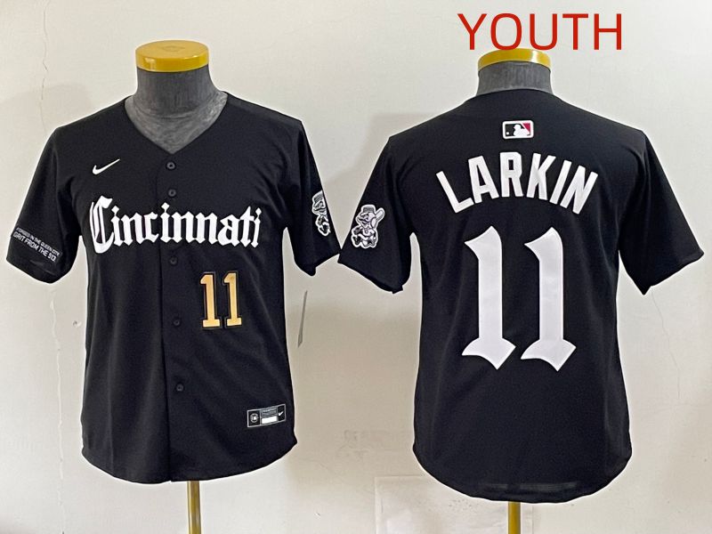 Youth 2025 Cincinnati Reds #11 Larkin Black Five generations Joint Name Nike MLB Jersey style 5->youth mlb jersey->Youth Jersey
